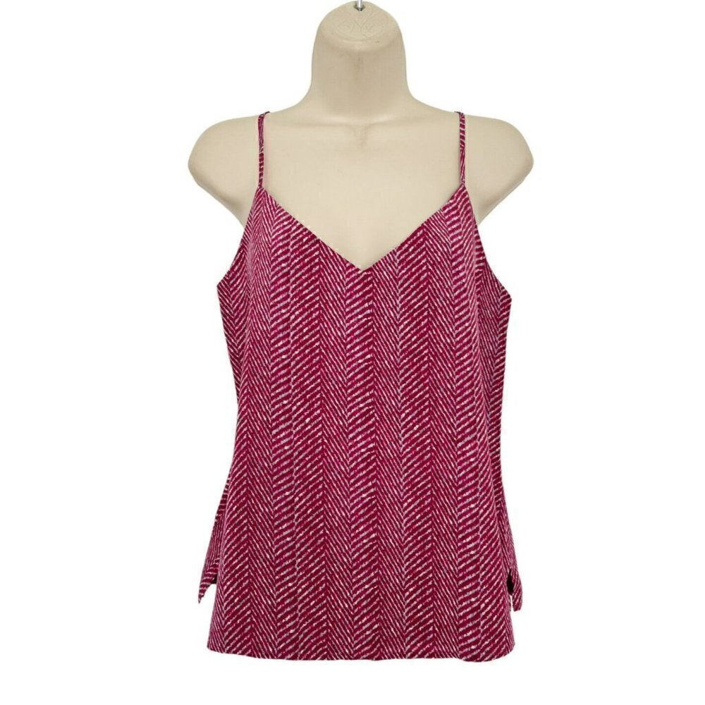 L'Agence Jane Sz XS Red Chevron Pattern 100% Silk V Neck Tank Top NWT